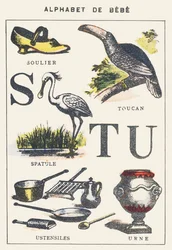 STU: sapato, espátula, tucano, utensílios, urna