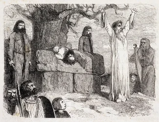 O sacrifício humano pelos druidas - in "La bretagne ancienne et moderne" de Pitre-Chevalier (Pitre Chevalier), editado por W. Coquebert
