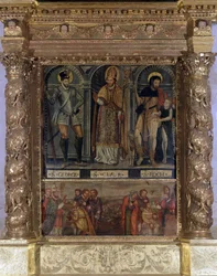 Santa Clara ou Altar de São Roch: São Roch e o Botão da Peste e São Jorge à moda de Henrique III - Igreja de Nossa Senhora da Assunção de Rognes