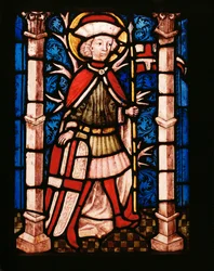 São Floriano com lança e escudo (vitral)