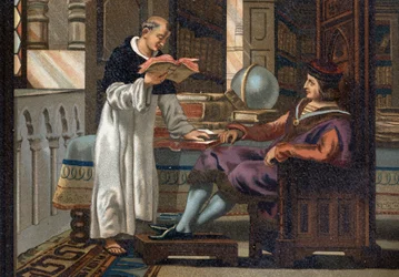 São Luís (1214-1270), rei da França, e seu conselheiro São Vicente de Beauvais (v.1190-1264), depois de "La Ciencia y sus Hombres par Louis Figuier". Barcelona, 1881.