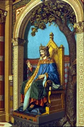 Saint Louis ou Louis IX (1214 - 1270) fazendo justiça. Cromolitografia.