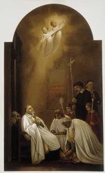 São Vicente de Paulo em êxtase com os anjos - de uma pintura do século XIX.
