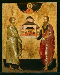 Os santos Pedro e Paulo apresentam uma igreja a Deus