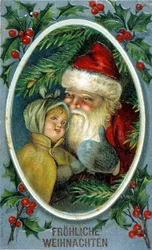 O Pai Natal e uma criança. Cartão postal alemão do século XIX.