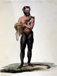Satyre e música. Gravura do século XIX.
