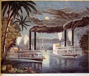 Cena da navegação de barco no rio Mississippi, nos Estados Unidos. Século XIX. Paris, Artes Decorativas