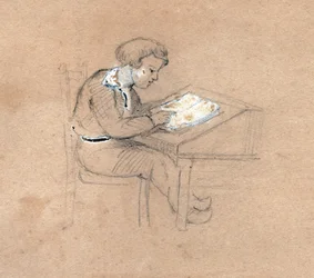 O rapaz da escola no trabalho. (desenho, por volta de 1830)