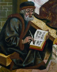 Escriba, Arte franco-romena, Detalhe