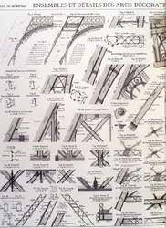 Conjuntos e detalhes dos arcos decorativos da Torre Eiffel - desenho industrial