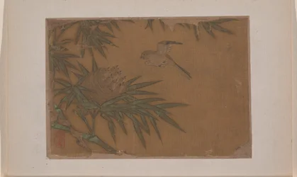 Sete pássaros num ninho de bambu (miniatura de um álbum de onze pinturas; tinta e cor sobre seda)