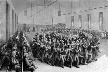 Procissão religiosa dos Quakers (dança) em Nova Iorque. Ilustração do século XIX.