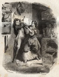 Ela manchou-me a cara, e tudo isto estava delicioso - Ilustração para as "confissões" de Jean-Jacques (Jean Jacques) Rousseau (1712-1778) - gravura de 1849