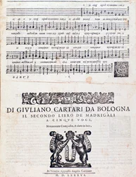 Página de música dos Madrigais (2º livro) de Giuliano Cartari de Bolonha