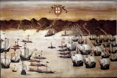 Navios no porto de Genes (pintura do século XVI)