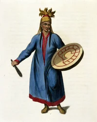 Xamã siberiano. Gravura do século XIX