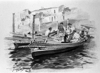 Pescadores sicilianos da região de Lipari. Gravura do século XIX.