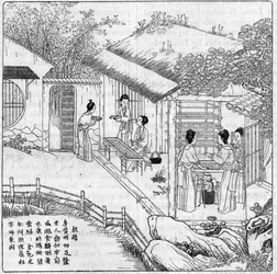 Seda e bicho-da-seda na China: Separação da minhoca que quer girar. Gravura em "La Nature: Revue des sciences et de leurs applications aux arts et a l