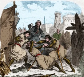Simon IV de Montfort morreu (1150-1218) aristocrata francês, na sede de Toulouse, em 1218.