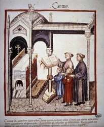 Canto (uma família cantando em uma igreja) - em "Tacuinum Sanitatis" do século XIV. B.N., Viena.