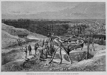 Minas de Diamantes da África do Sul: moinho de cascalho puxado por cavalos - em "Tour du Monde", 2ª semana de 1878.
