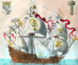 Navio espanhol do século XVI. Gravura do século XVI. BN, Paris.