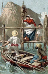 Os pescadores de esponja em Cuba. Cromolitografia do final do século XIX.