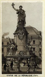 Estátua da República, Place de la Republique em Paris. Cromolitografia do final do século XIX.