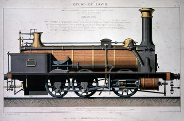 Locomotiva a vapor - desenho na lavagem