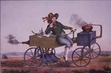 Arado a vapor, início do século XIX (cor litho)