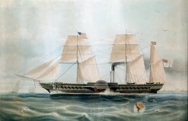 Rainha Britânica Steamer em 1840 (estampa do século XIX)