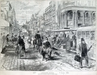 Cenas de rua, Collins Street, em Melbourne, em 1889.