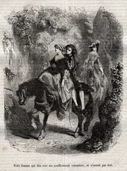 Uma mulher assim que lesse isto me chuparia de bom grado, e não estaria errada. - Ilustração para as "confissões" de Jean-Jacques (Jean Jacques) Rousseau (1712-1778) - gravura de 1849