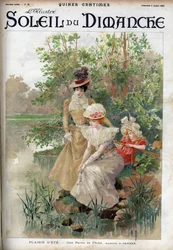 Diversão de Verão: mulheres a jogar um jogo de pesca. Gravação em "Le sun-du-dimanche", 9 de julho