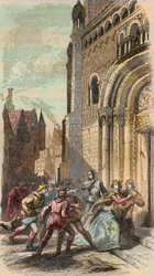 A REVOLTA DE NAMUROIS em 1256. (Namur ou Nameur). Gravura de 1868 em "Histoire de Belgique from primitive times to the end of the reinar of Leopold I" por Theodore Juste (1818-1888). Coleção privada.