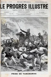 Tomando Antanananarivo - Exército francês invadiu Antananarivo 1895 - Conquete de Madagascar. - Captura de Tananarive pela força expedicionária francesa em 30 de Setembro de 1895 - Gravura em "Le Progres illustrious" de 1895