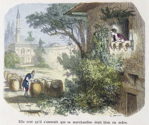 Tale: "ela acreditava que ele estava se certificando que seus bens estavam em ordem" - em "As Mil e Uma Noites", ed. Emile Guérin, contado por Md Bondet, Paris, n.d.