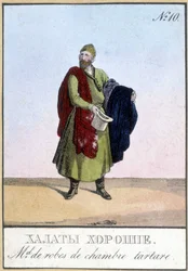 Comerciante de vestidos de tártaro na Rússia no século XIX.