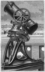 Telescópio do Observatório Popular Trocadero em Paris. Gravura em "La Nature".