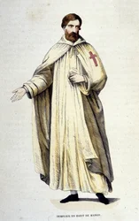 Templário em casa de gravura de vestido do século XIX