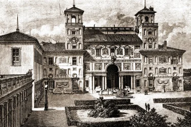 Terraço e Fachada da Villa Medicis. Viagem de Francis Wey 1864-1869 em Tour du monde 1870 1º semestre.