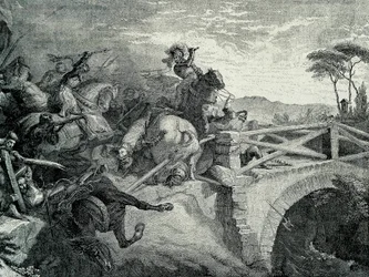 A Batalha de Garigliano (Garellano) entre franceses e espanhóis durante a Terceira Guerra Italiana, 29 de Dezembro de 1503..: Gonzalo Fernandez De Cordoba chamado "El Gran Capitan