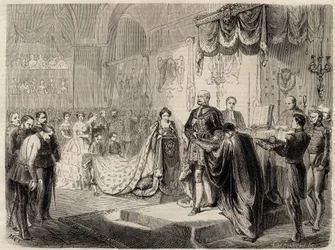 A coroação do rei Guilherme I em Königsberg em 1861 - A coroação do rei e da rainha da Prússia na Igreja do Castelo de Königsberg - Guilherme I da Prússia - 1861