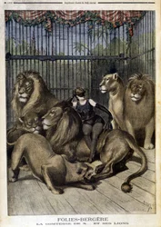 A Condessa de X... e os seus leões no espectáculo no Folies Bergères em Paris. No Le petit Journal, no dia 19/05/1895.