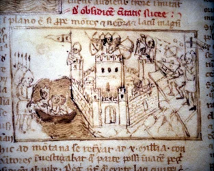 Os Cruzados tomam uma fortaleza turca - em "Peregrinationem in Terram Sanctam".