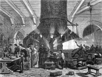 O Doge de Veneza visitando a fábrica de vidro de Murano - em "Maravilhas da Indústria" de Louis Figuier