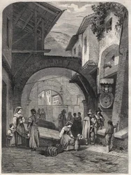 O Gueto em Roma, no século XIX, gravura.