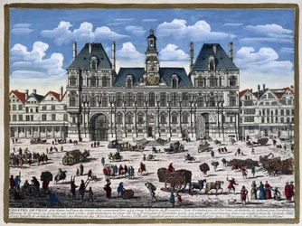 O Hôtel de Ville de Paris e a sua praça no século XVI - gravura