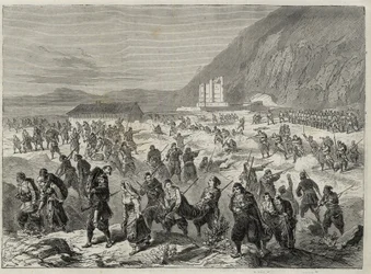 A Insurreição na Dalmácia (o Bocche di Cattaro) - insurreição contra o alistamento imposta pelo governo austríaco - EVENTOS DALMÁTICOS. SURGOS AO ESTADO TRINITA FORT, NEAR CATARO (Bouches of Kotor) - Baía de Kotor - 1869 -