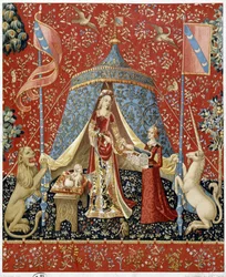 A Senhora com o Unicórnio. Reprodução de uma tapeçaria datada de 1500 - facsimile